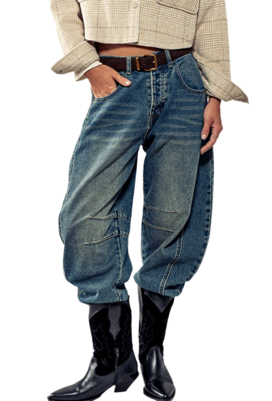 “AMY” DIRTY WASH BARREL JEANS