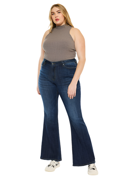 PLUS PETITE DARK WASH MID RISE FLAR JEANS