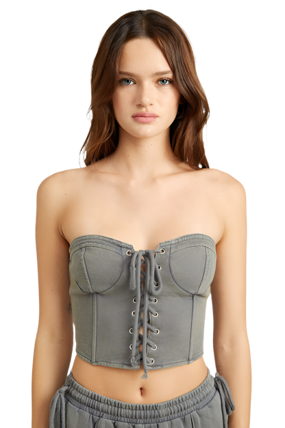 FRENCH TERRY STRAPLESS BUSTIER TOP