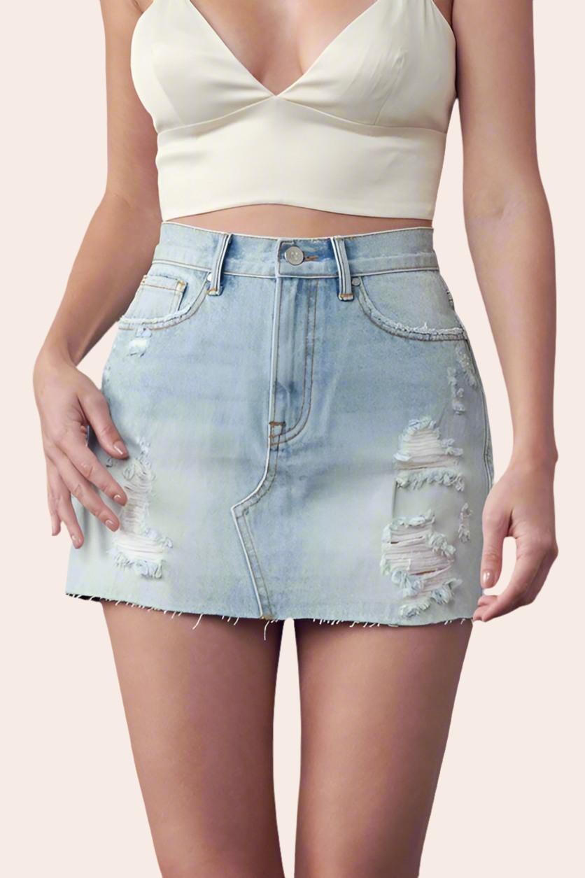 Trim Raw Hem Denim Skirt