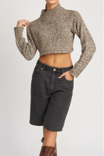 “TRINIECE” CONTRASTED TURTLE NECK CROP TOP