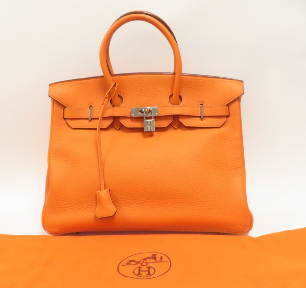 HERMÈS 
Taurillon Clemence Birkin 35 Orange (pre-loved)