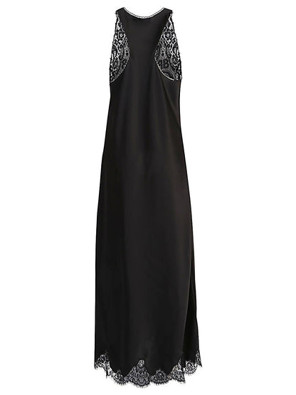 Balenciaga Lace trim long length sleeveless v-neckline dress