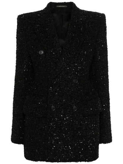 Balenciaga Hourglass tweed-texture padded-shoulder wool-blend blazer