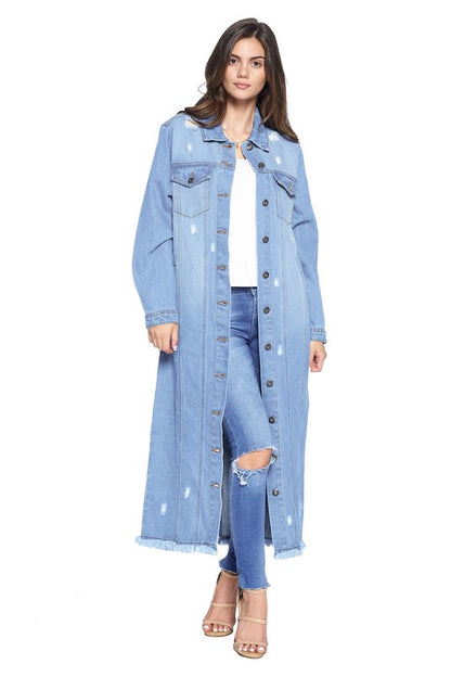 “COCO” DENIM LONG JACKETS DISTRESSED WASHED