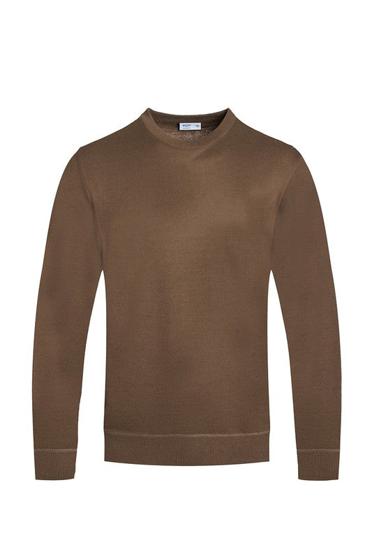 SOLID COLOR ROUND NECK SWEATER