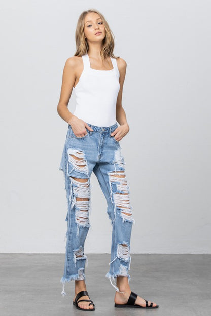 HEAVY DESTROYED STRAIGHT JEANS