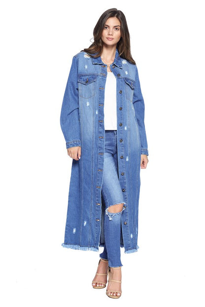 “COCO” DENIM LONG JACKETS DISTRESSED WASHED