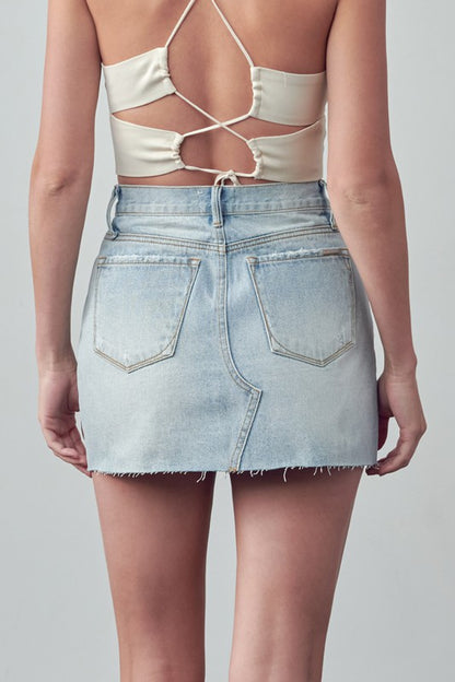 Trim Raw Hem Denim Skirt