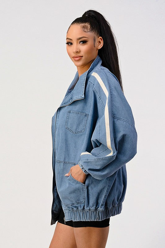 “VANNAH” Casual loose fit denim stripe jacket