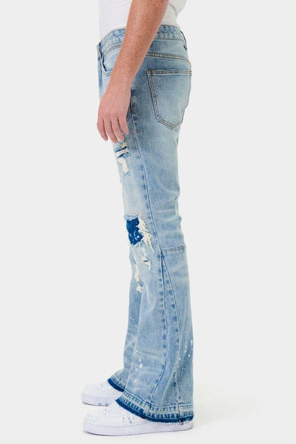 KNEE DESTROYED SLIM FLARE DENIM