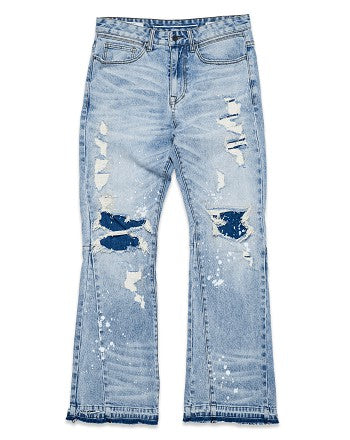 KNEE DESTROYED SLIM FLARE DENIM