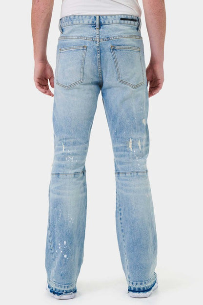 KNEE DESTROYED SLIM FLARE DENIM