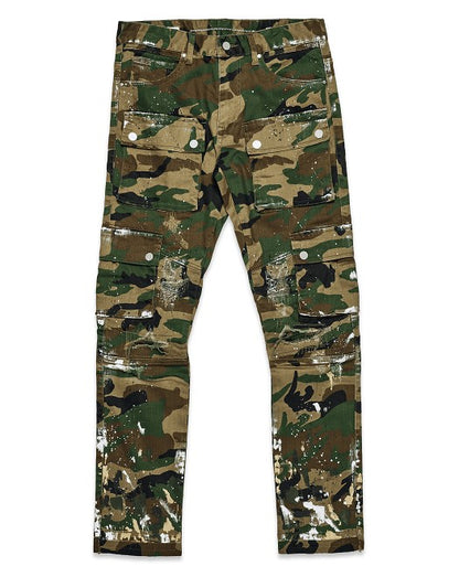 CAMO MULTI CARGO SLIM STRAIGHT PANTS