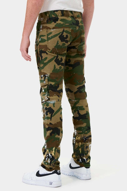 CAMO MULTI CARGO SLIM STRAIGHT PANTS