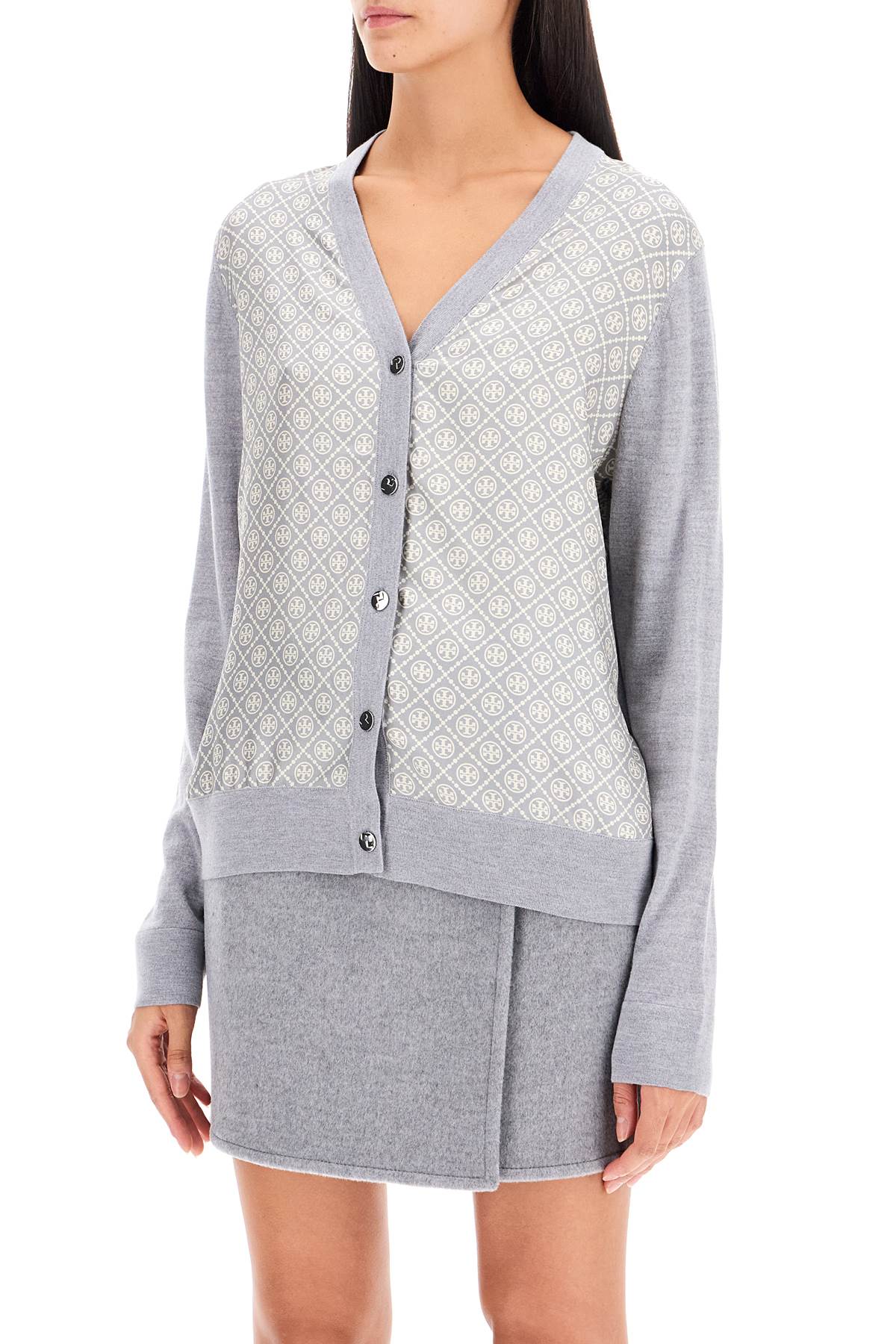 Tory Burch Tory Burch silk insert cardigan with eight