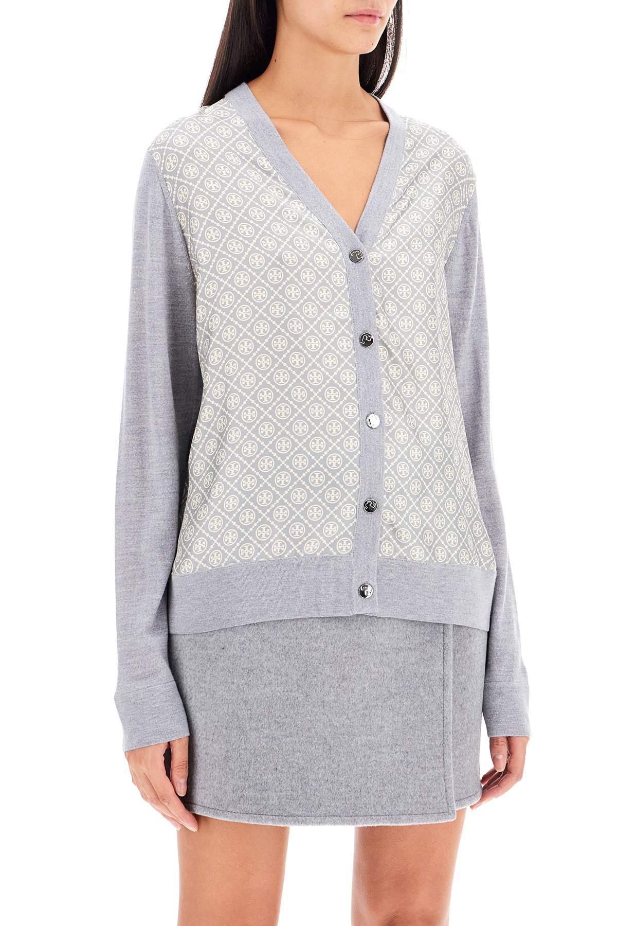 Tory Burch Tory Burch silk insert cardigan with eight