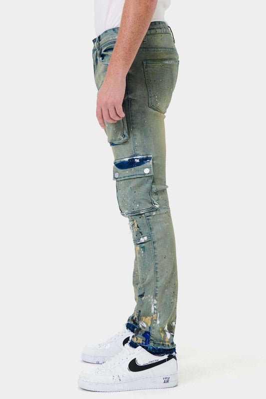 MULTI CARGO SLIM STRAIGHT DENIM