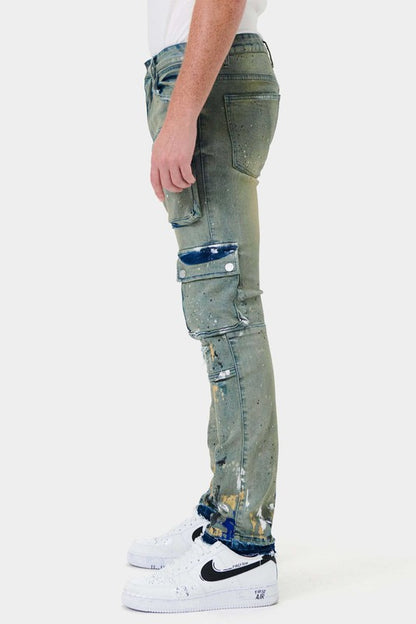 MULTI CARGO SLIM STRAIGHT DENIM