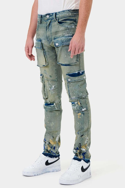 MULTI CARGO SLIM STRAIGHT DENIM