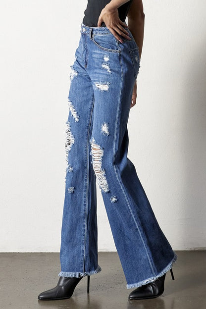 “TYLA” Distressed Frayed Hem Dad Jeans