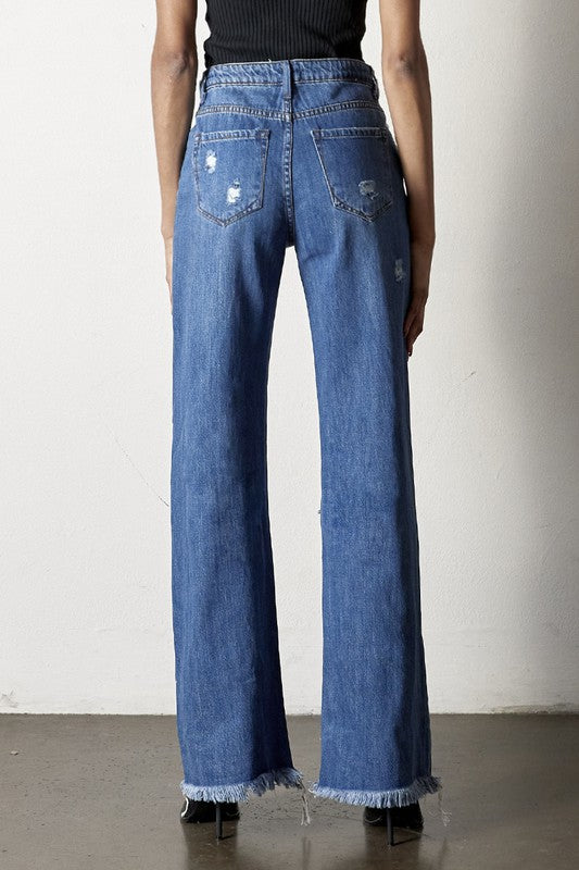 “TYLA” Distressed Frayed Hem Dad Jeans