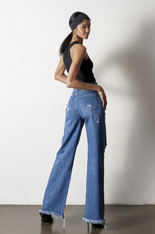 “TYLA” Distressed Frayed Hem Dad Jeans