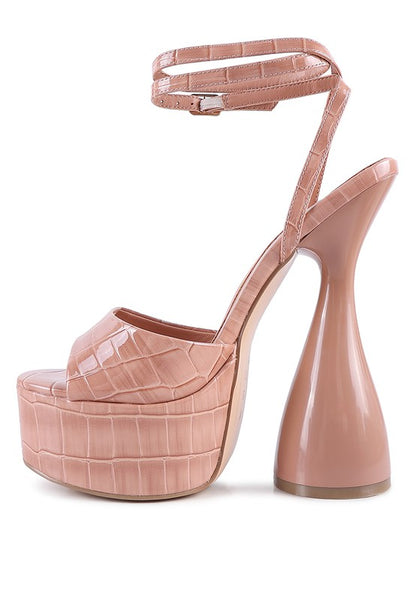 “PATTIE” PATENT CROC ULTRA HIGH PLATFORM SANDALS