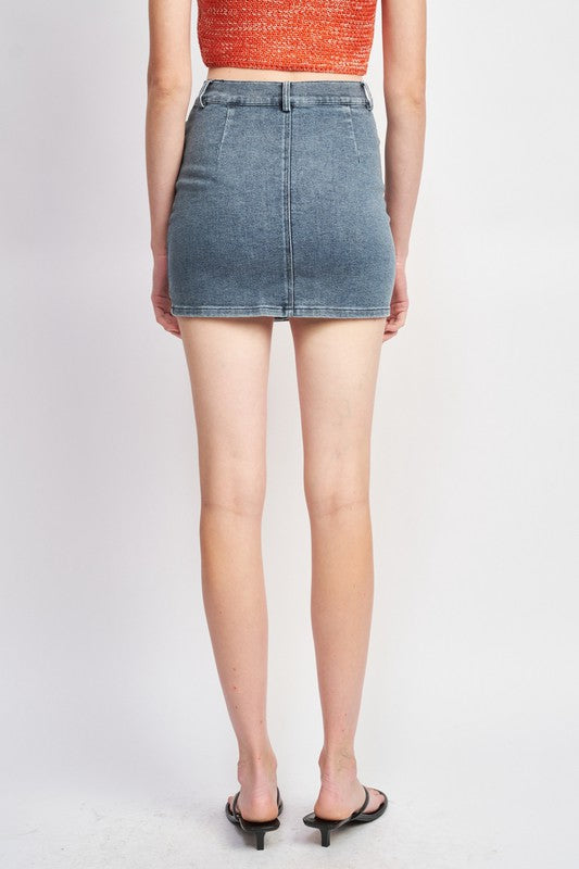 SCALLOP SHAPE CLOSURE DENIM SKIRT