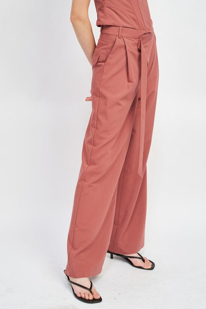 “SIDNEY” ASYMMETRICAL LONG BELT TROUSERS