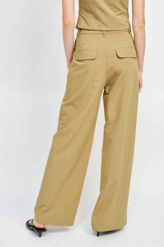 “SIDNEY” ASYMMETRICAL LONG BELT TROUSERS