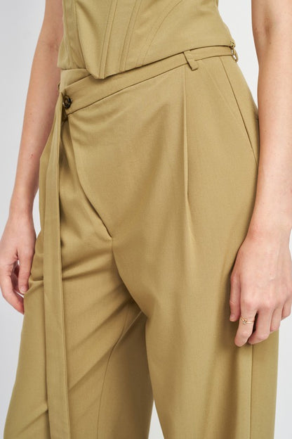 “SIDNEY” ASYMMETRICAL LONG BELT TROUSERS