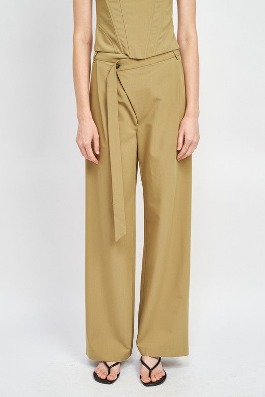 “SIDNEY” ASYMMETRICAL LONG BELT TROUSERS