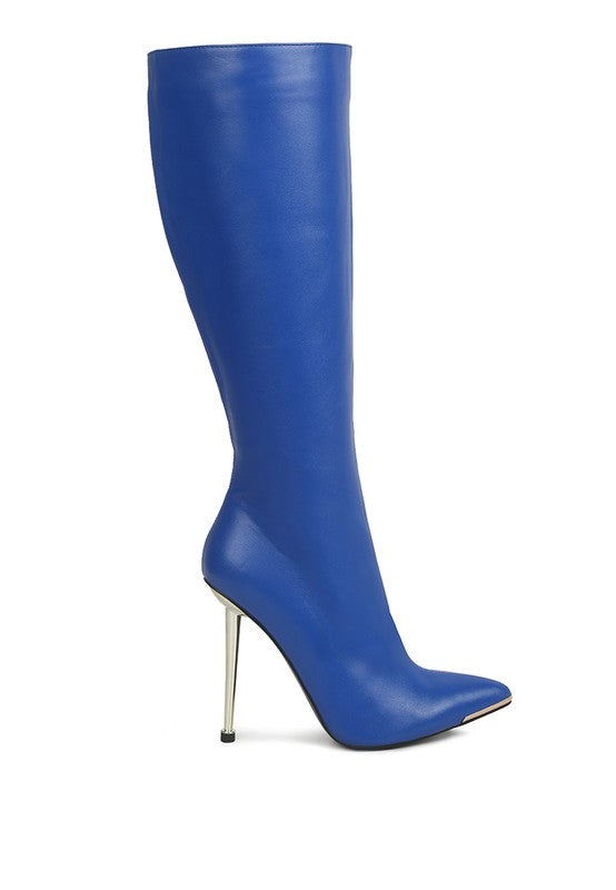 “HALEE” Leather Pointed Heel Calf Boots