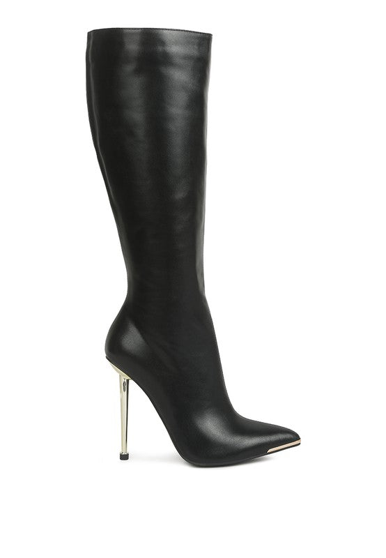 “HALEE” Leather Pointed Heel Calf Boots