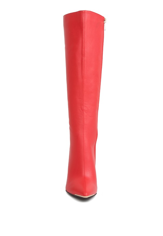 “HALEE” Leather Pointed Heel Calf Boots