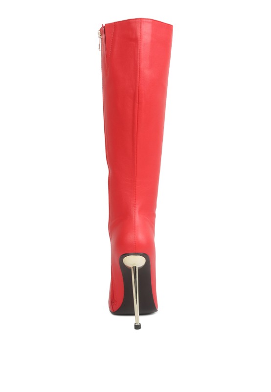 “HALEE” Leather Pointed Heel Calf Boots