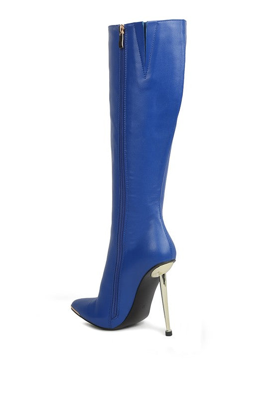 “HALEE” Leather Pointed Heel Calf Boots