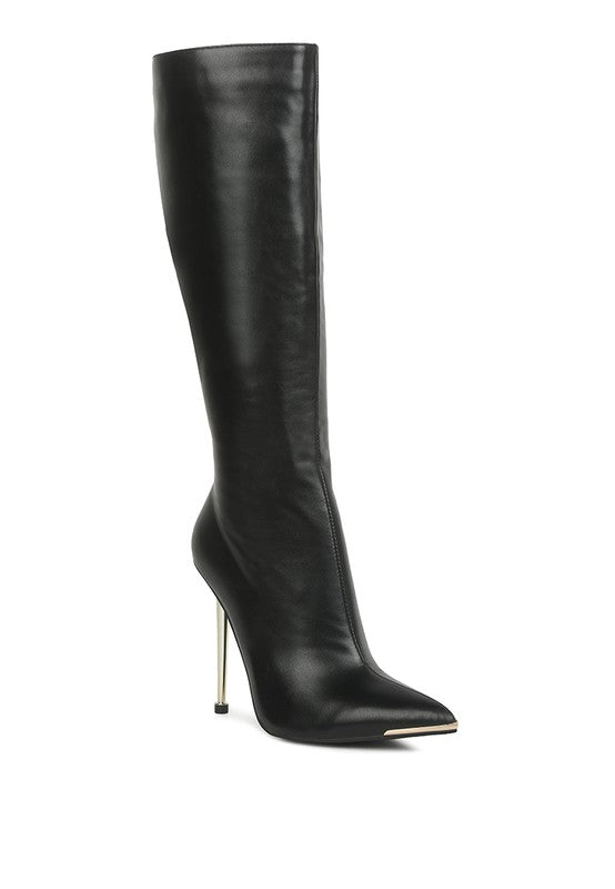 “HALEE” Leather Pointed Heel Calf Boots