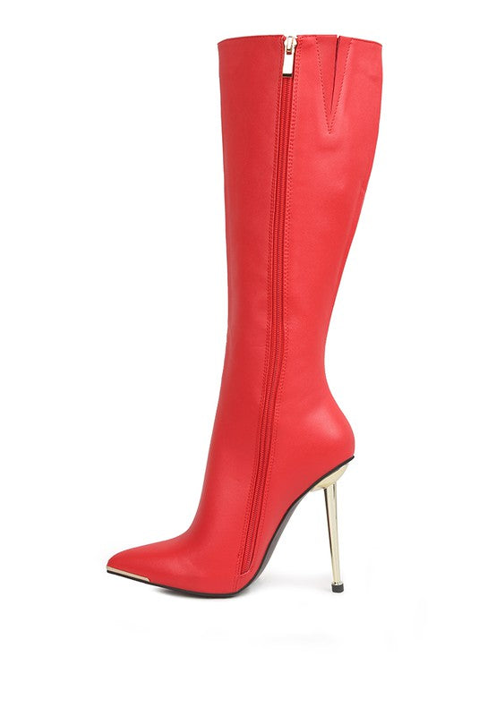 “HALEE” Leather Pointed Heel Calf Boots