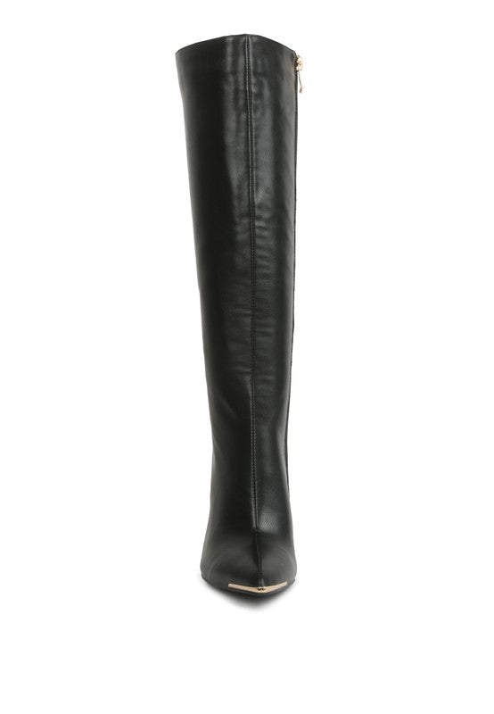 “HALEE” Leather Pointed Heel Calf Boots