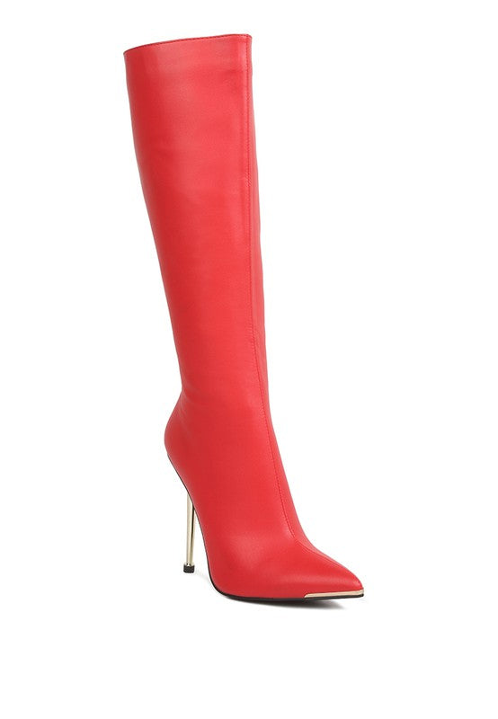 “HALEE” Leather Pointed Heel Calf Boots