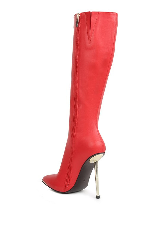 “HALEE” Leather Pointed Heel Calf Boots