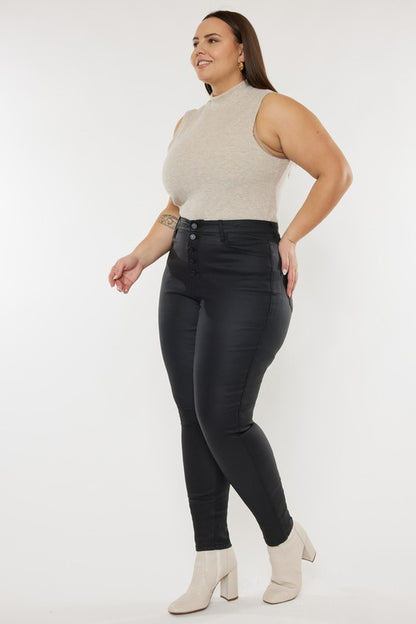 CURVY HIGH RISE COATED ANKLE SKINNY JEANS