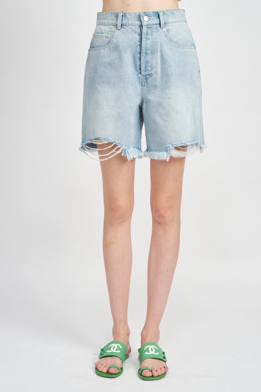 HIGH RISE BELTED DEMIN SHORTS