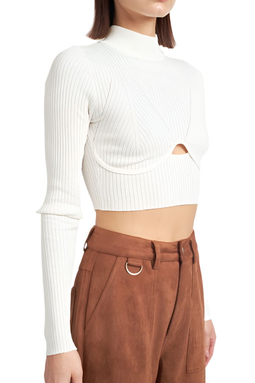 “JUDY” MOCK NECK CROP TOP WITH CUT OUT