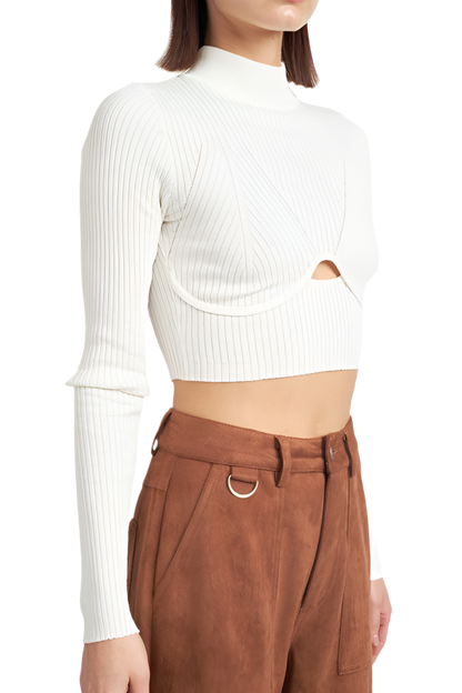 “JUDY” MOCK NECK CROP TOP WITH CUT OUT