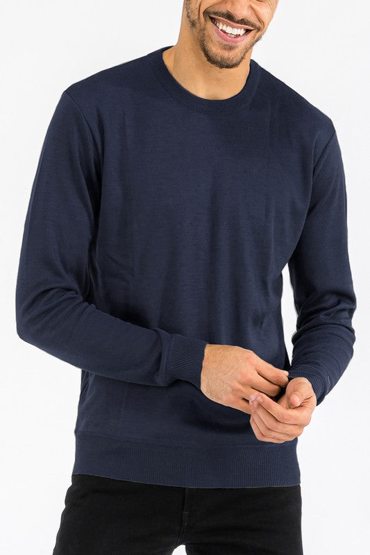 SOLID COLOR ROUND NECK SWEATER