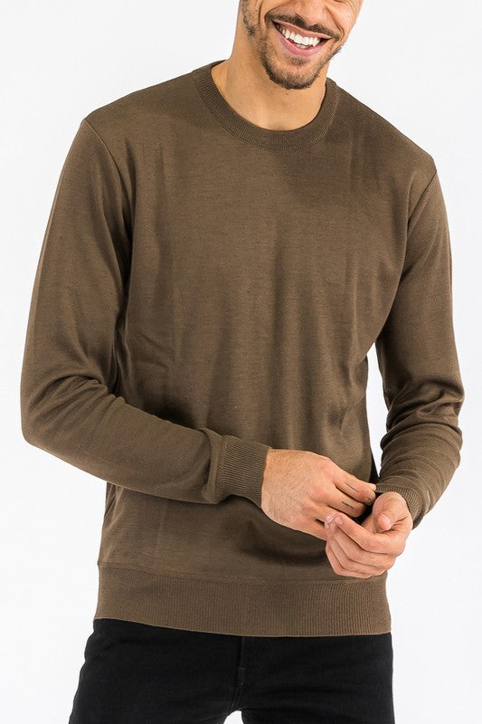 SOLID COLOR ROUND NECK SWEATER