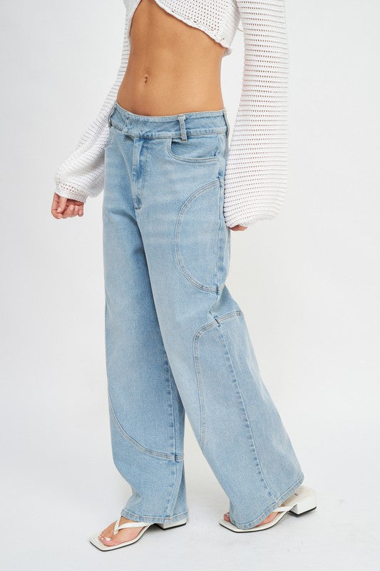 ASYMMETRIC BLOCK DETAIL WIDE LEG PANTS